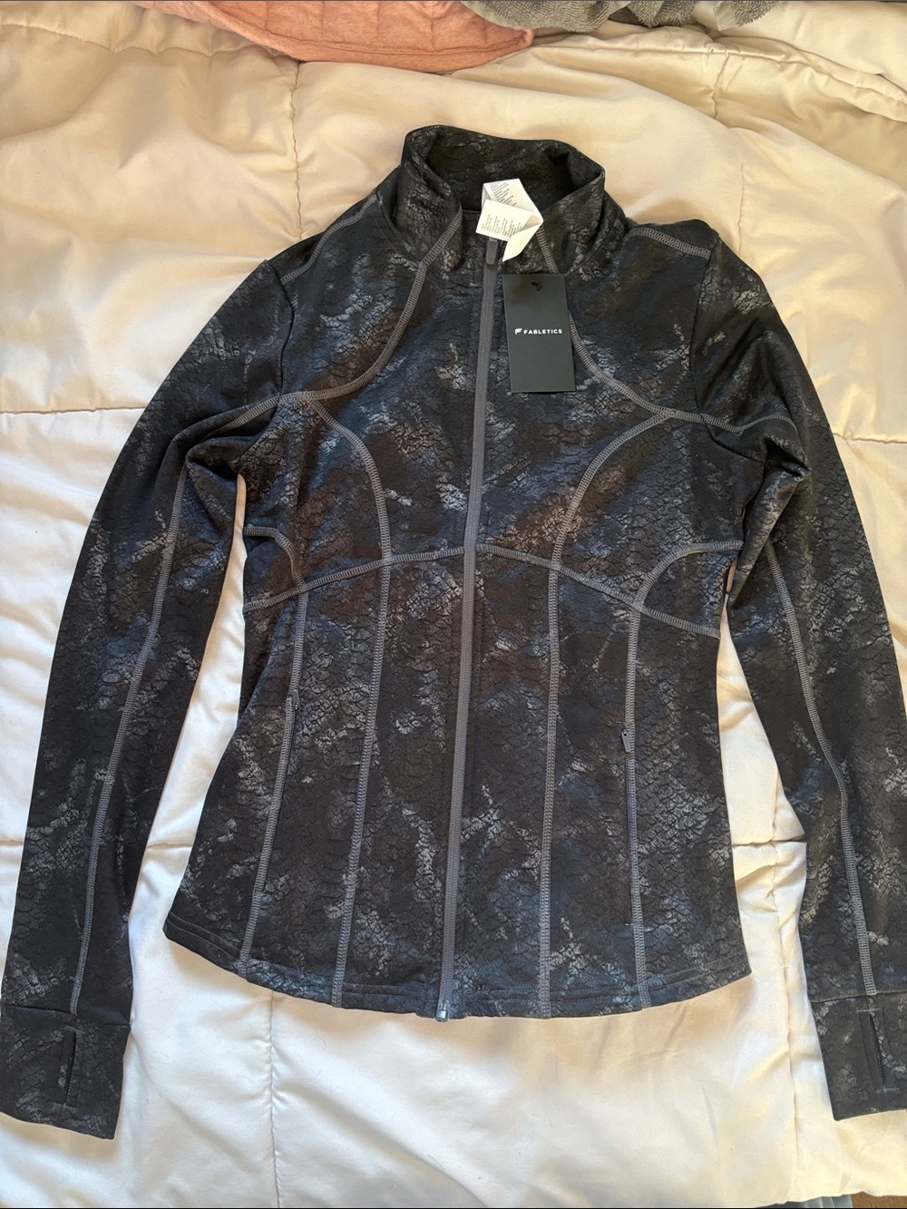 Fabletics Black Printed Full-Zip Utility Jacket